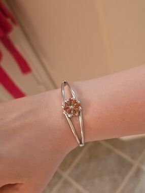 Silver 925 Bracelet with Coral Floral Accent